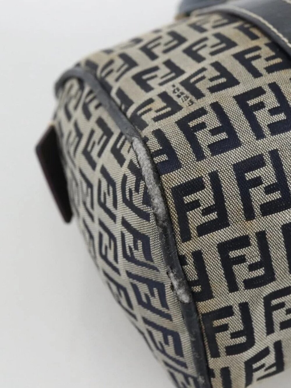 FENDI Zucchino Canvas Hand Bag Navy Silver Auth LNZ205 - Picture 11 of 16